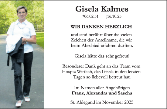 Traueranzeige von Gisela Kalmes von WochenSpiegel