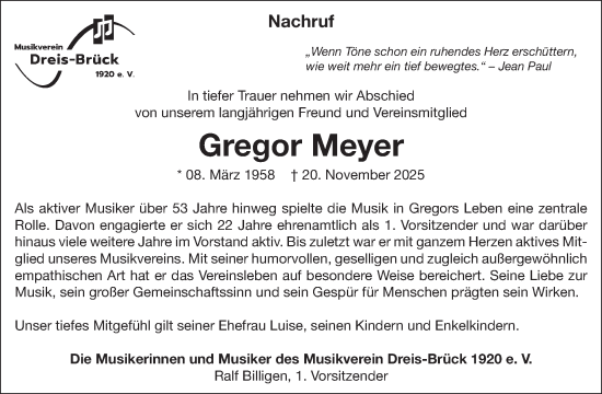 Traueranzeige von Gregor Meyer von WochenSpiegel