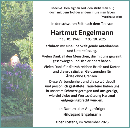 Traueranzeige von Hartmut Engelmann von WochenSpiegel