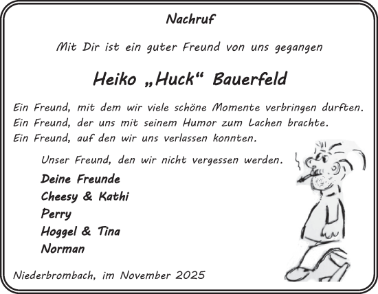 Traueranzeige von Heiko Bauerfeld von WochenSpiegel