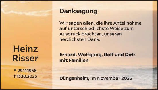 Traueranzeige von Heinz Risser von WochenSpiegel
