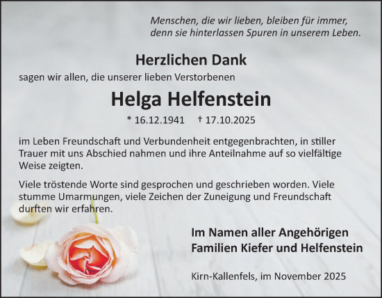 Traueranzeige von Helga Helfenstein von WochenSpiegel