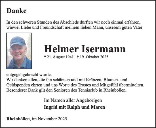 Traueranzeige von Helmer Isermann von WochenSpiegel