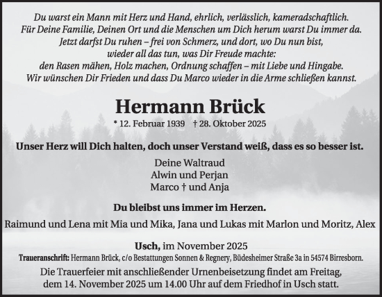 Traueranzeige von Hermann Brück von WochenSpiegel