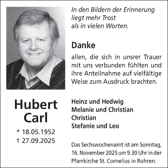 Traueranzeige von Hubert Carl von WochenSpiegel