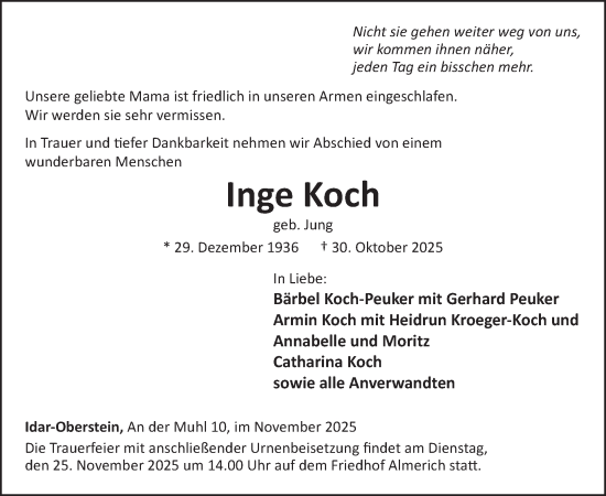 Traueranzeige von Inge Koch von WochenSpiegel