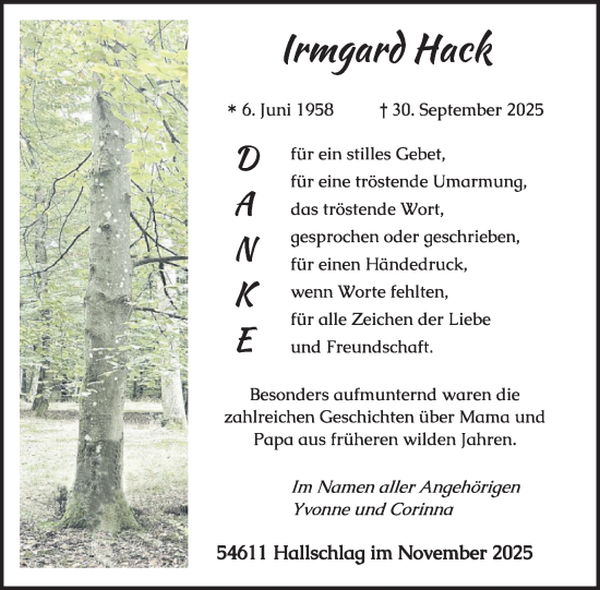 Traueranzeige von Irmgard Hack von WochenSpiegel