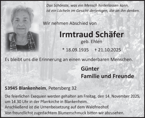 Traueranzeige von Irmtraud Schäfer von WochenSpiegel