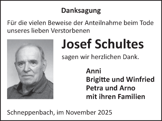 Traueranzeige von Josef Schultes von WochenSpiegel