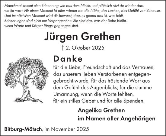 Traueranzeige von Jürgen Grethen von WochenSpiegel