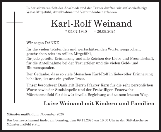 Traueranzeige von Karl-Rolf Weinand von WochenSpiegel