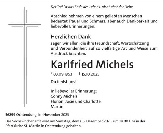 Traueranzeige von Karlfried Michels von WochenSpiegel