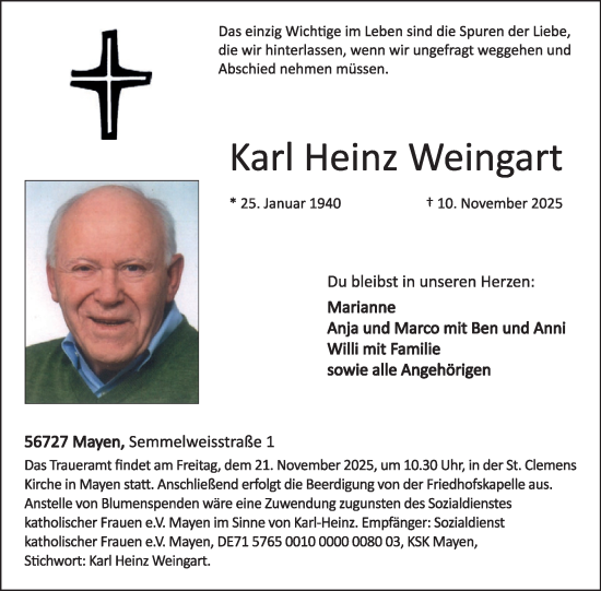Traueranzeige von Karl Heinz Weingart von WochenSpiegel