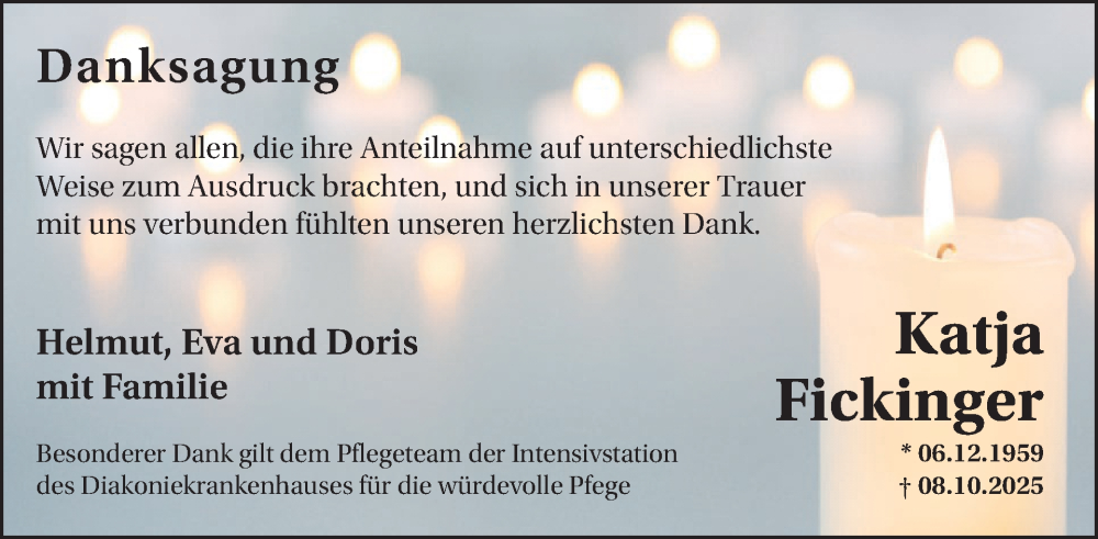  Traueranzeige für Katja Fickinger vom 29.11.2025 aus WochenSpiegel