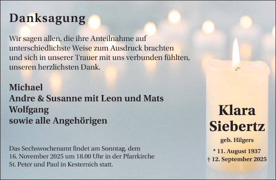 Traueranzeige von Klara Siebertz von WochenSpiegel