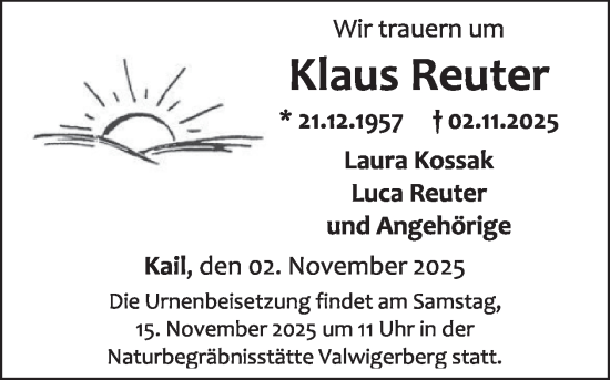 Traueranzeige von Klaus Reuter von WochenSpiegel