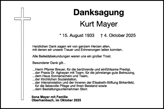 Traueranzeige von Kurt Mayer von WochenSpiegel