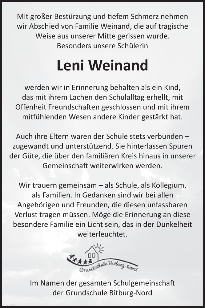  Traueranzeige für Leni Weinand vom 28.11.2025 aus WochenSpiegel