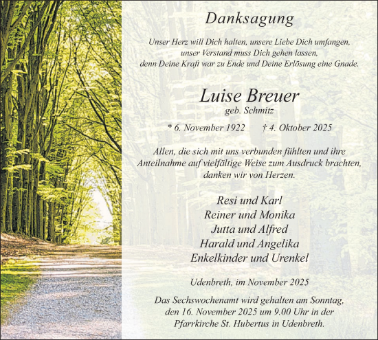 Traueranzeige von Luise Breuer von WochenSpiegel