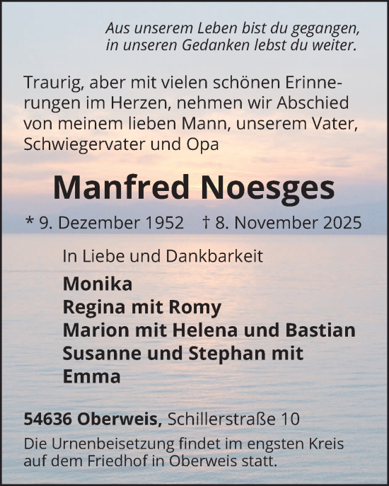 Traueranzeige von Manfred Noesges von WochenSpiegel