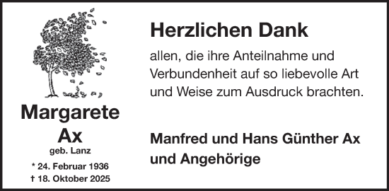 Traueranzeige von Margarete Ax von WochenSpiegel