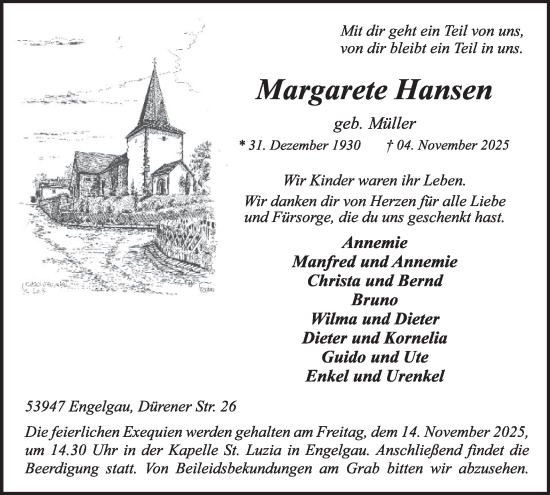 Traueranzeige von Margarete Hansen von WochenSpiegel