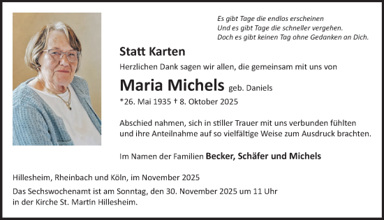 Traueranzeige von Maria Michels von WochenSpiegel