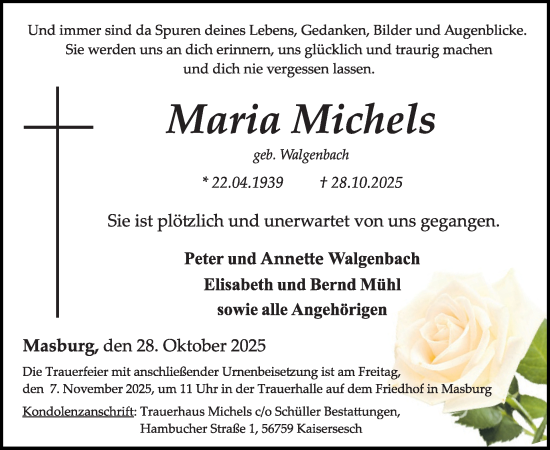 Traueranzeige von Maria Michels von WochenSpiegel