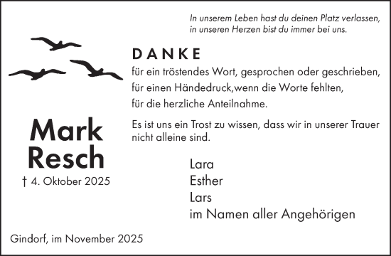 Traueranzeige von Mark Resch von WochenSpiegel
