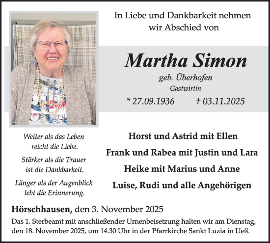 Traueranzeige von Martha Simon von WochenSpiegel