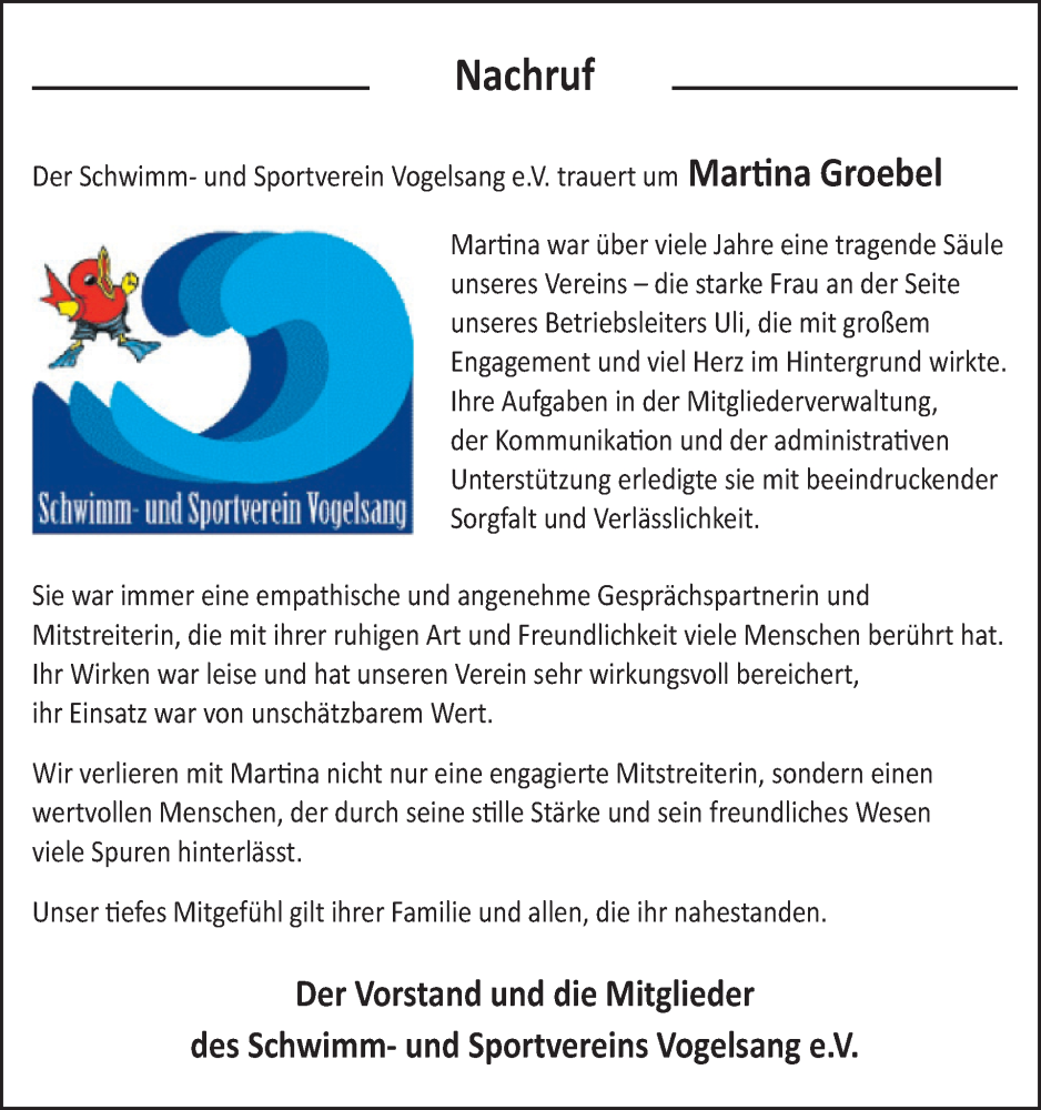  Traueranzeige für Martina Groebel vom 05.11.2025 aus WochenSpiegel