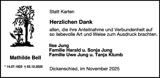Traueranzeige von Mathilde Bell von WochenSpiegel