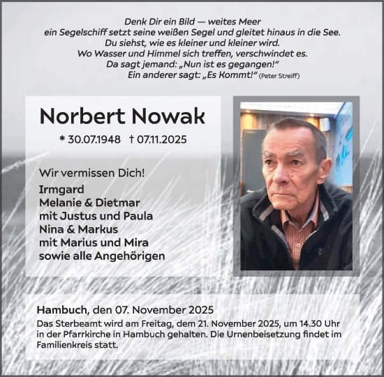 Traueranzeige von Norbert Nowak von WochenSpiegel