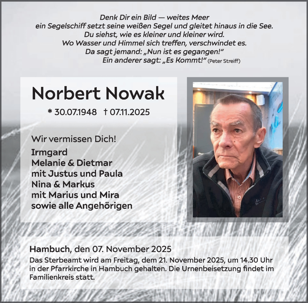 Traueranzeige für Norbert Nowak vom 12.11.2025 aus WochenSpiegel