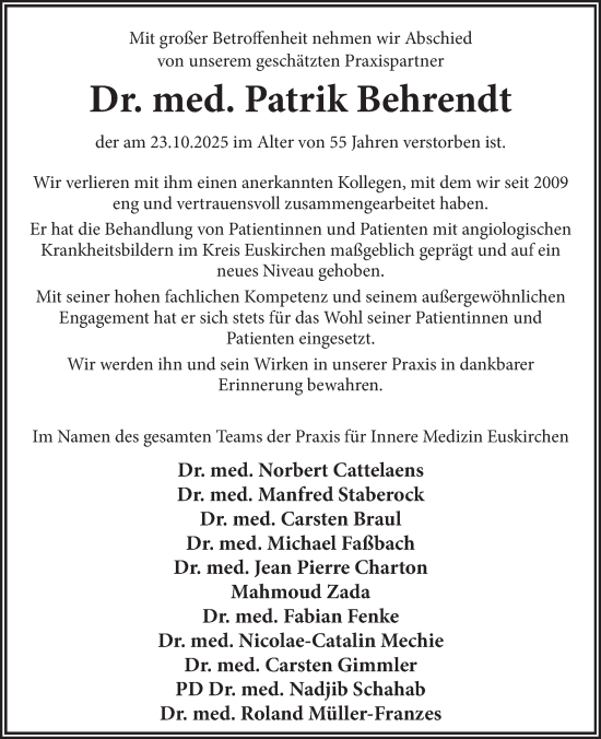 Traueranzeige von Patrik Behrendt von WochenSpiegel