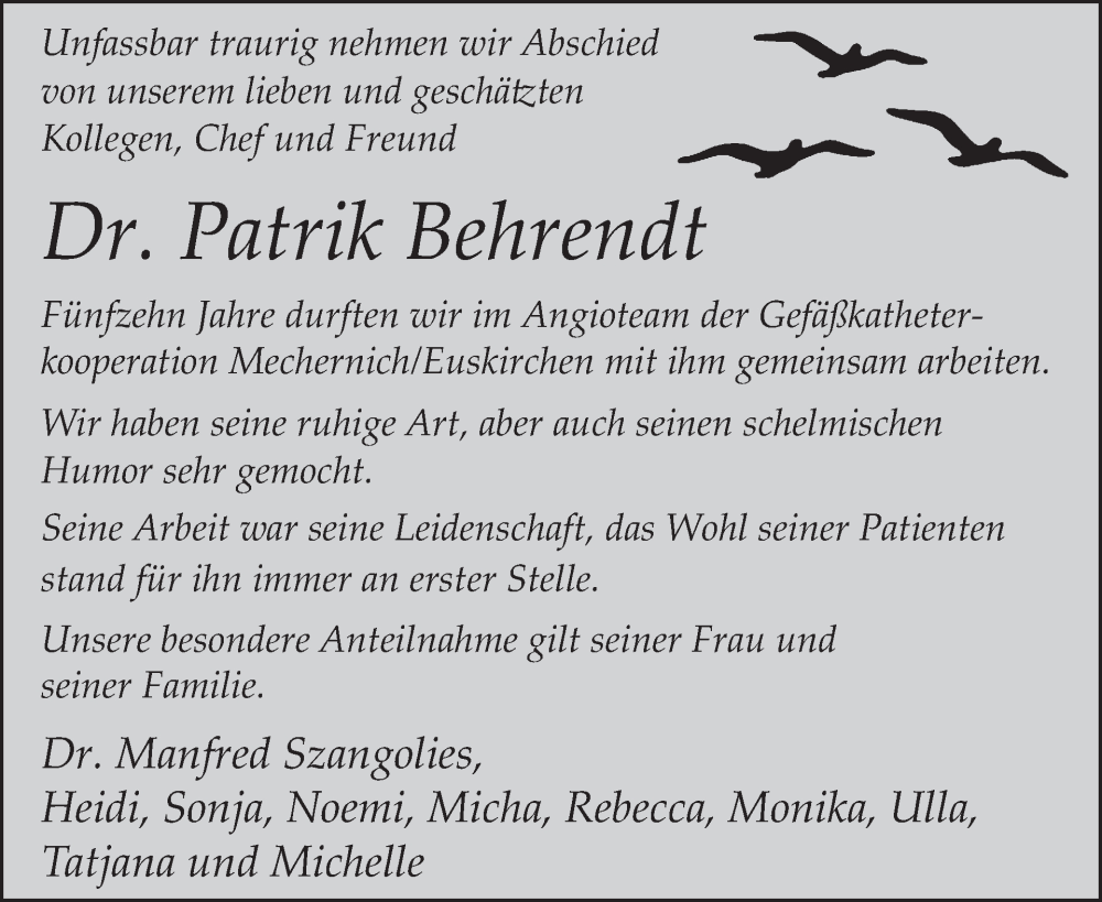  Traueranzeige für Patrik Behrendt vom 05.11.2025 aus WochenSpiegel