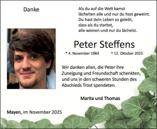 Traueranzeige von Peter Steffens von WochenSpiegel