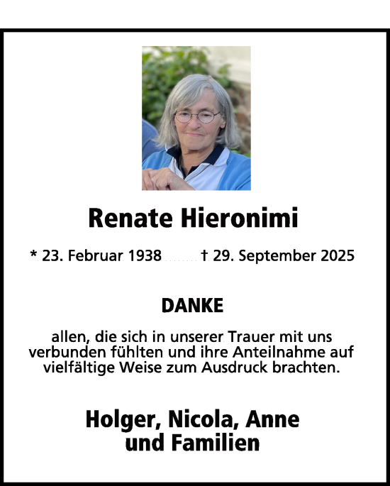 Traueranzeige von Renate Hieronimi von WochenSpiegel