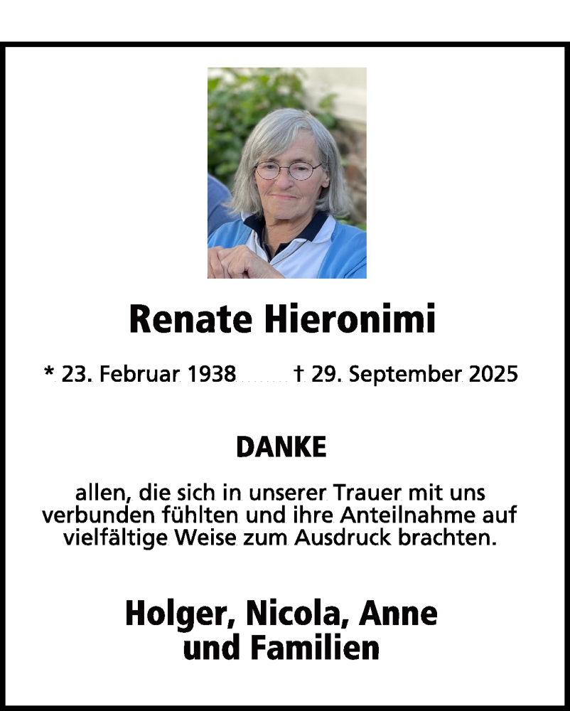  Traueranzeige für Renate Hieronimi vom 26.11.2025 aus WochenSpiegel