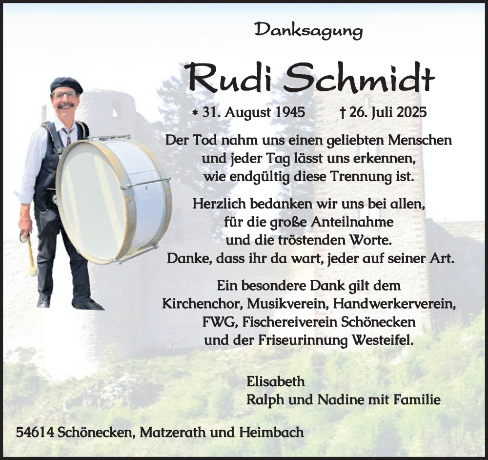  Traueranzeige für Rudi Schmidt vom 14.11.2025 aus WochenSpiegel