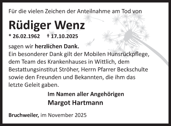 Traueranzeige von Rüdiger Wenz von WochenSpiegel