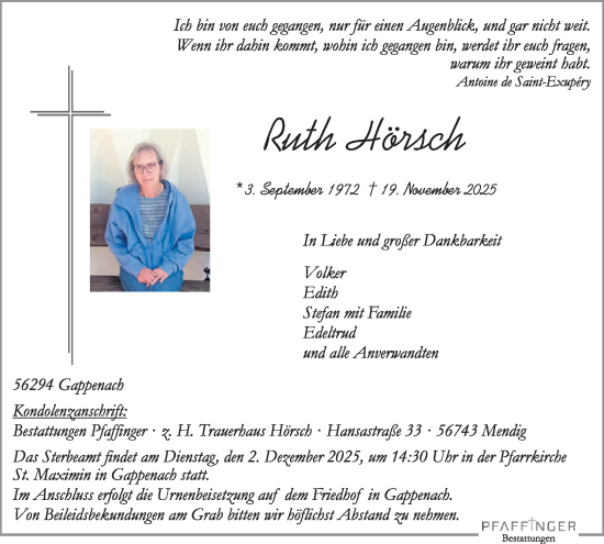 Traueranzeige von Ruth Hönsch von WochenSpiegel