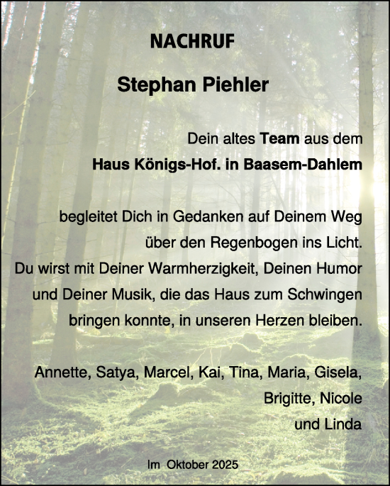 Traueranzeige von Stephan Piehler von WochenSpiegel
