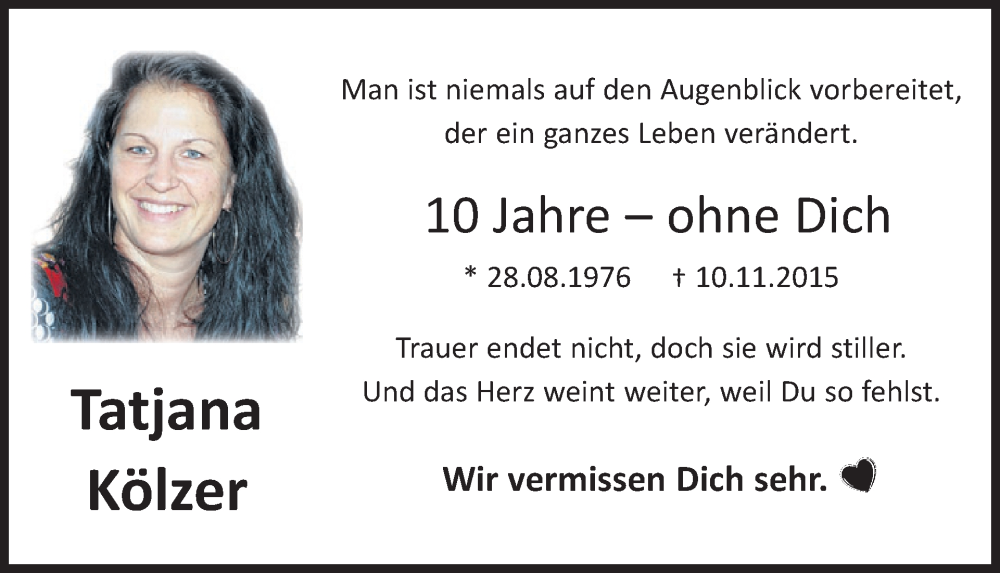  Traueranzeige für Tatjana Kölzer vom 08.11.2025 aus WochenSpiegel