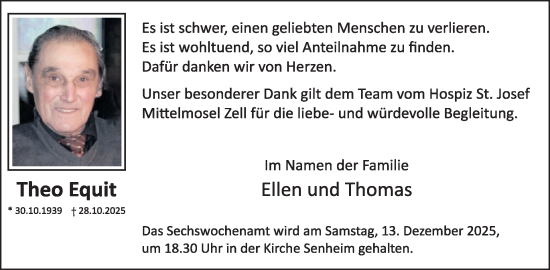 Traueranzeige von Theo Equit von WochenSpiegel