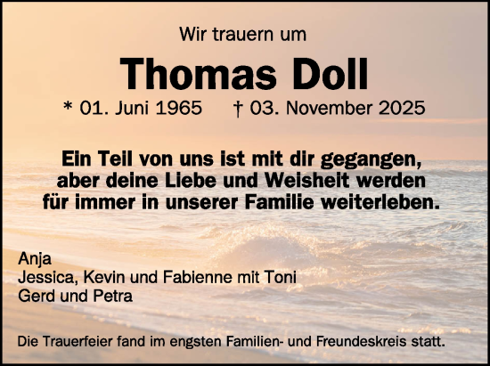 Traueranzeige von Thomas Doll von WochenSpiegel