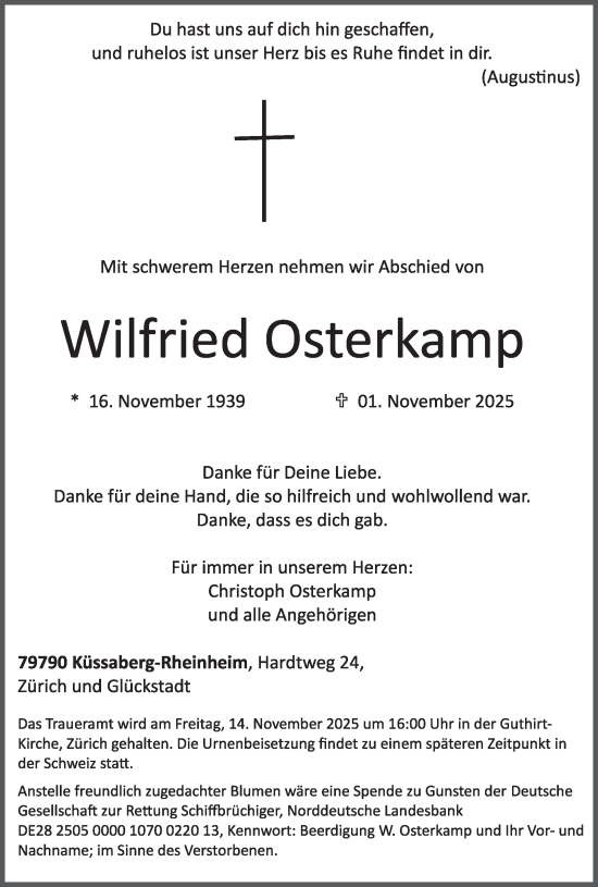Traueranzeige von Wilfried Osterkamp von WochenSpiegel