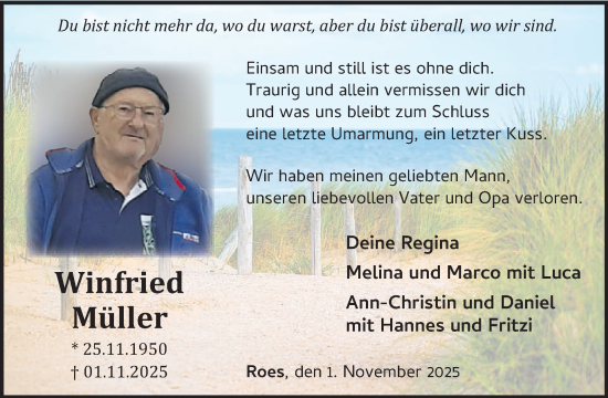 Traueranzeige von Winfried Müller von WochenSpiegel