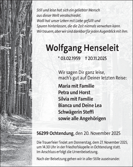 Traueranzeige von Wolfgang Henseleit von WochenSpiegel
