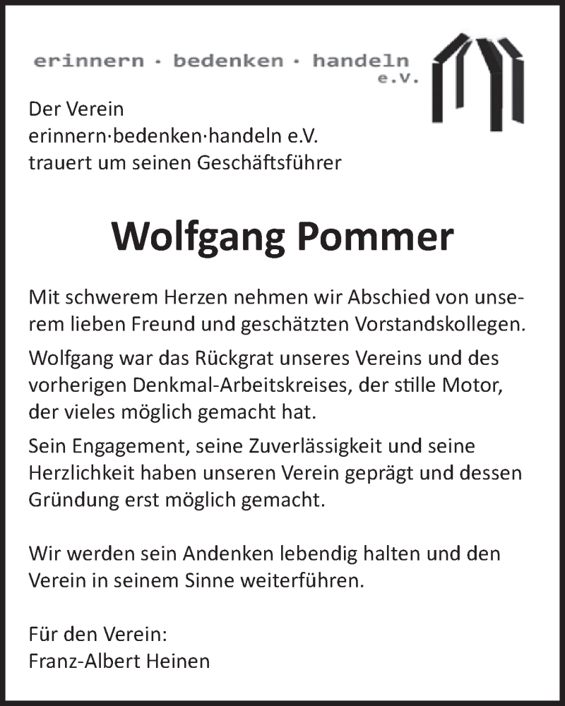  Traueranzeige für Wolfgang Pommer vom 05.11.2025 aus WochenSpiegel